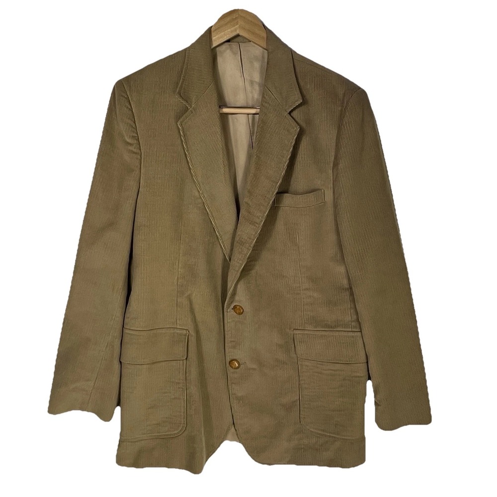 Vintage Hangar Mens 40 Brown Corduroy Blazer Suede Elbow Patches Made USA